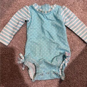 Ruffle Butts Aqua and White Heart Bodysuit
